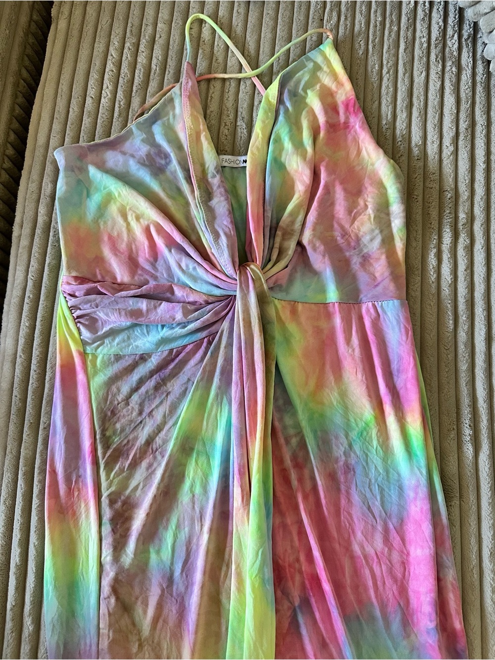Fashion Nova Tie-Dye Pastel Knot Front Maxi Dress